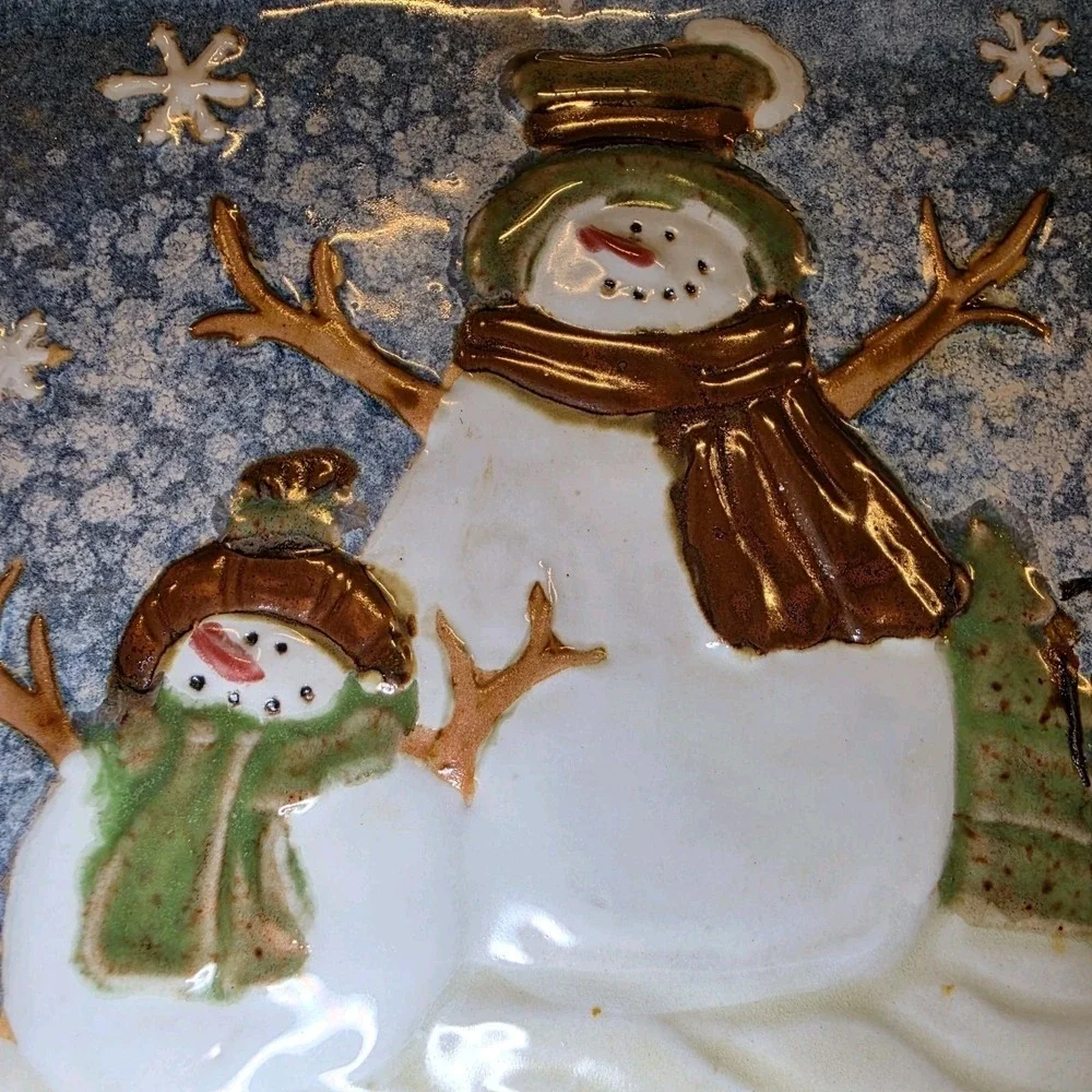 St. Nicolas Square Vtg Peace on Earth Snowman Cookie Jar, Plate,  Salt & Pepper